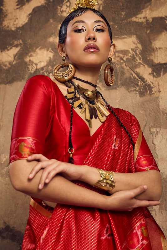 STORI Red Silk Saree With Patola Motifs