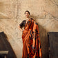 STORI Orange Ajrakh Printed Modal Satin Saree