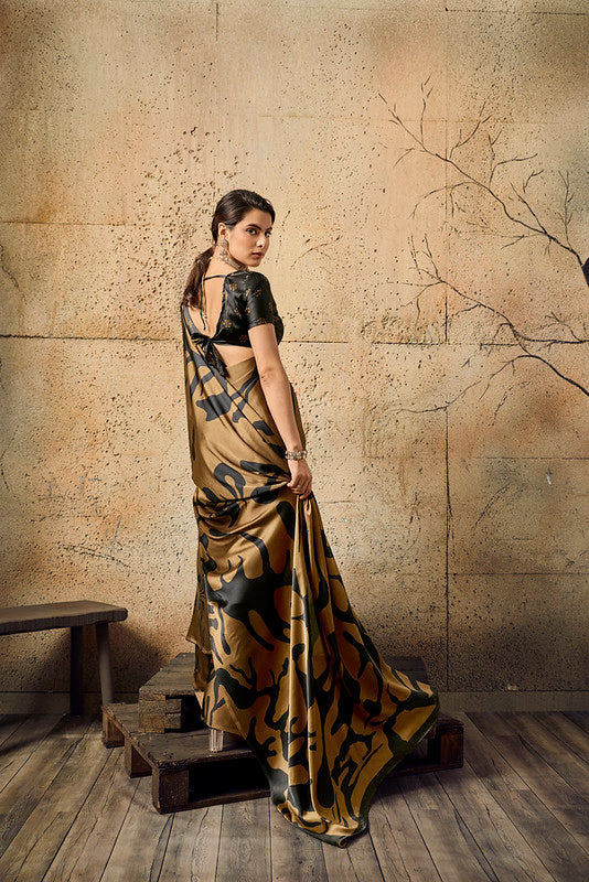 Brown Ajrakh Printed Modal Satin Saree