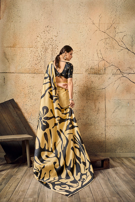 STORI Golden Ajrakh Printed Modal Satin Saree
