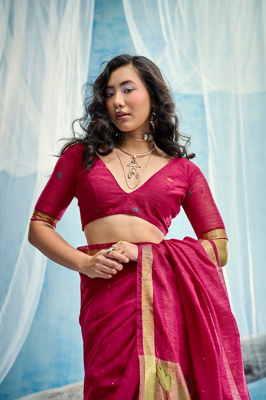 Dark Pink Munga Silk Saree