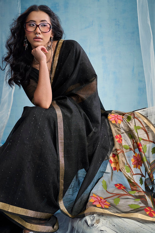 Black Munga Silk Saree
