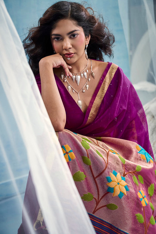 Purple Munga Silk Saree
