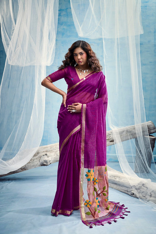 Purple Munga Silk Saree