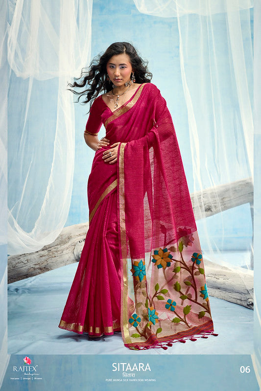 Dark Pink Munga Silk Saree
