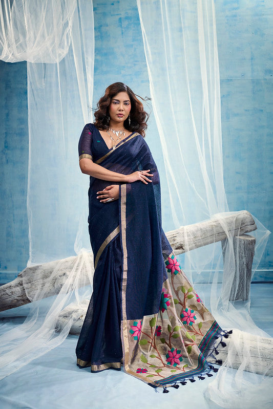 Blue Munga Silk Saree