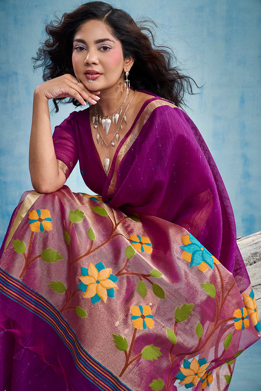 Purple Munga Silk Saree
