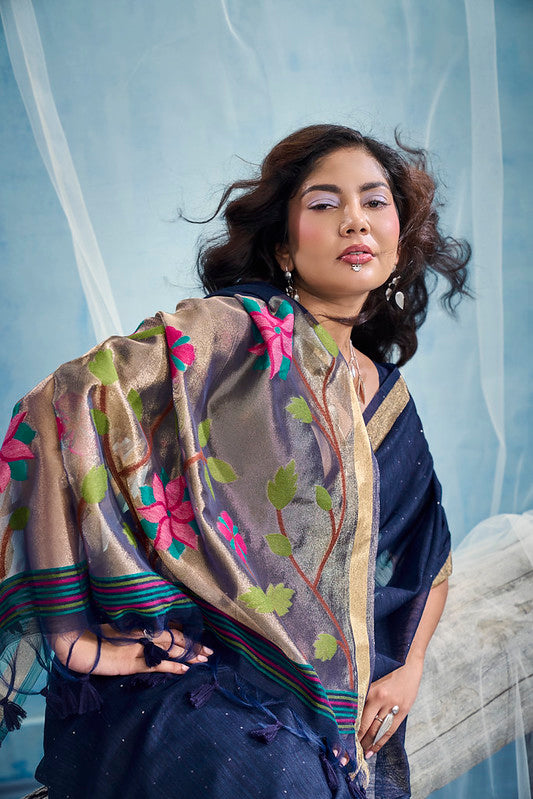 Blue Munga Silk Saree