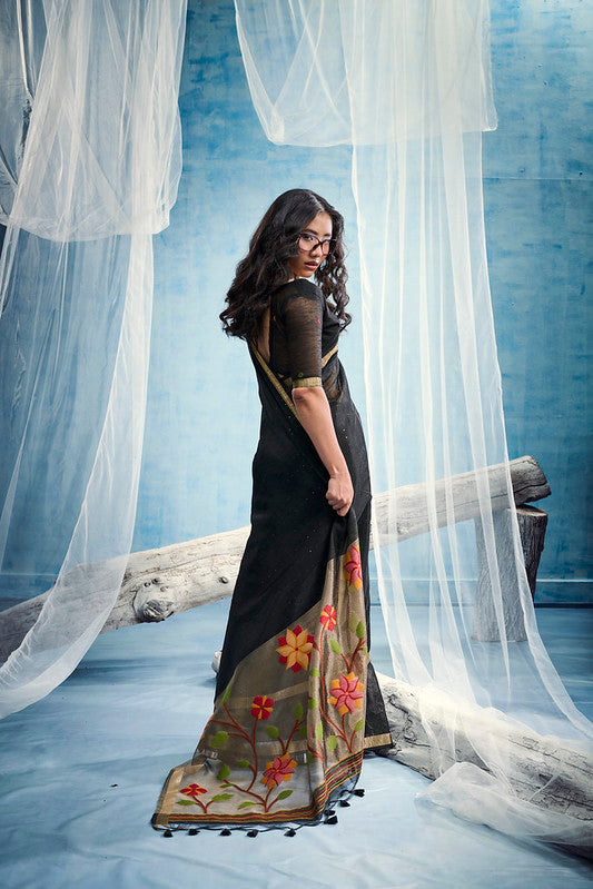 Black Munga Silk Saree