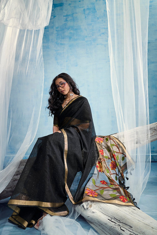 Black Munga Silk Saree