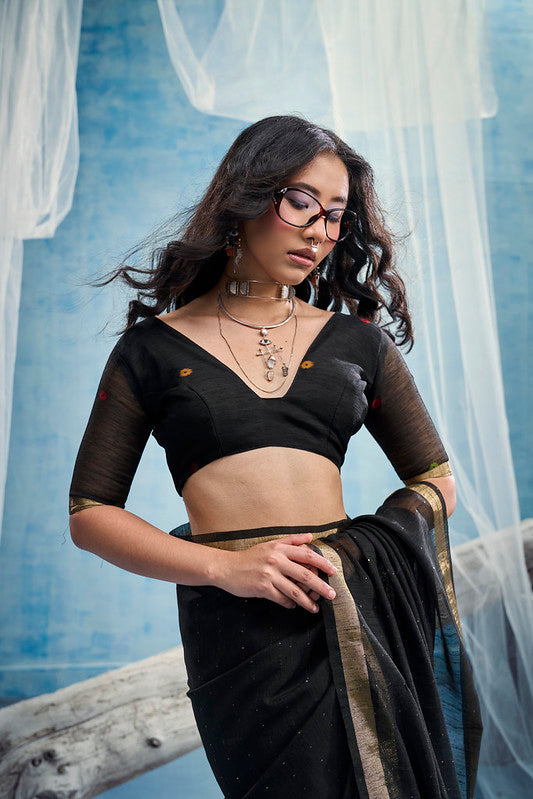 Black Munga Silk Saree