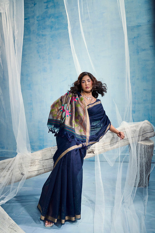 Blue Munga Silk Saree