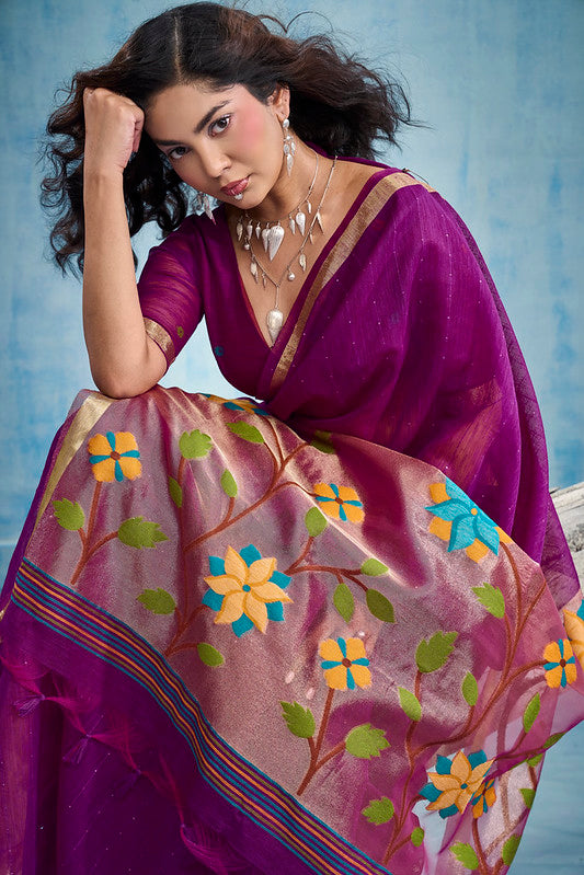Purple Munga Silk Saree
