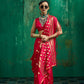 STORI Red Handloom Woven Satin Saree