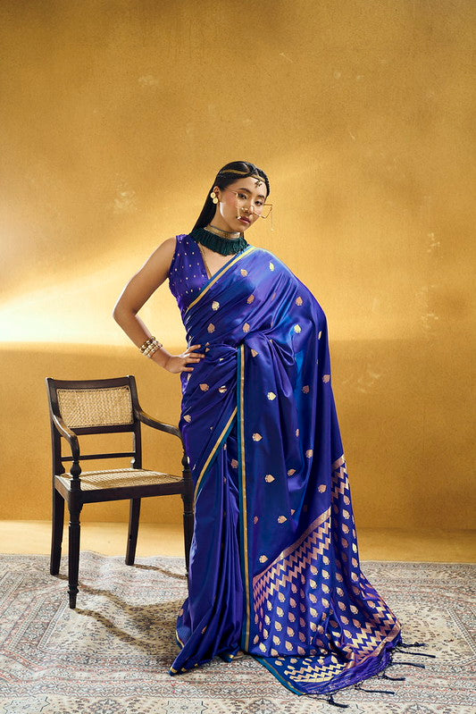 Royal Blue Satin Silk Saree