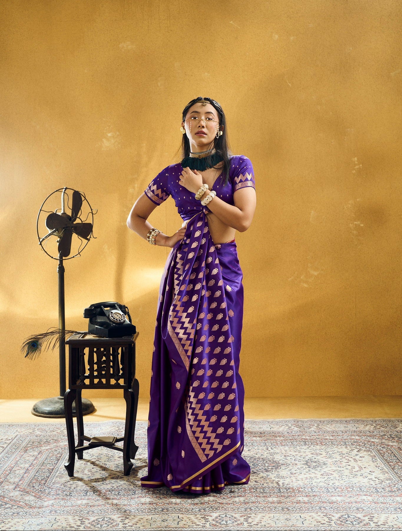 STORI Royal Purple Satin Silk Saree