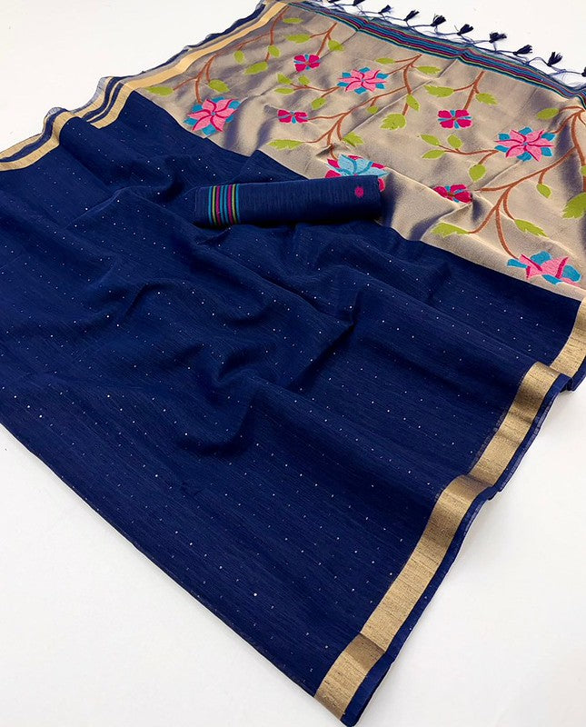 Blue Munga Silk Saree