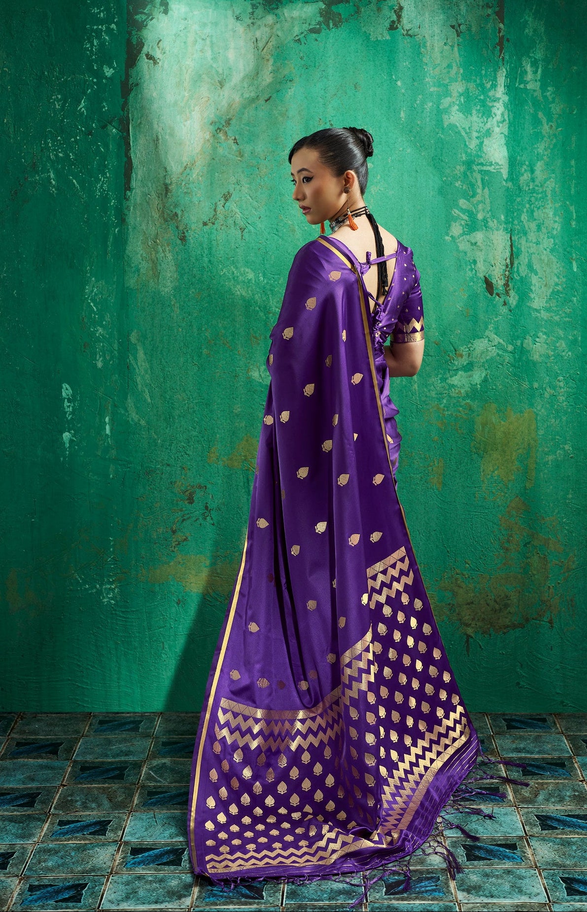 Royal Purple Handloom Woven Satin Silk Saree