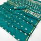 STORI Teal Green Handloom Woven Satin Silk Saree