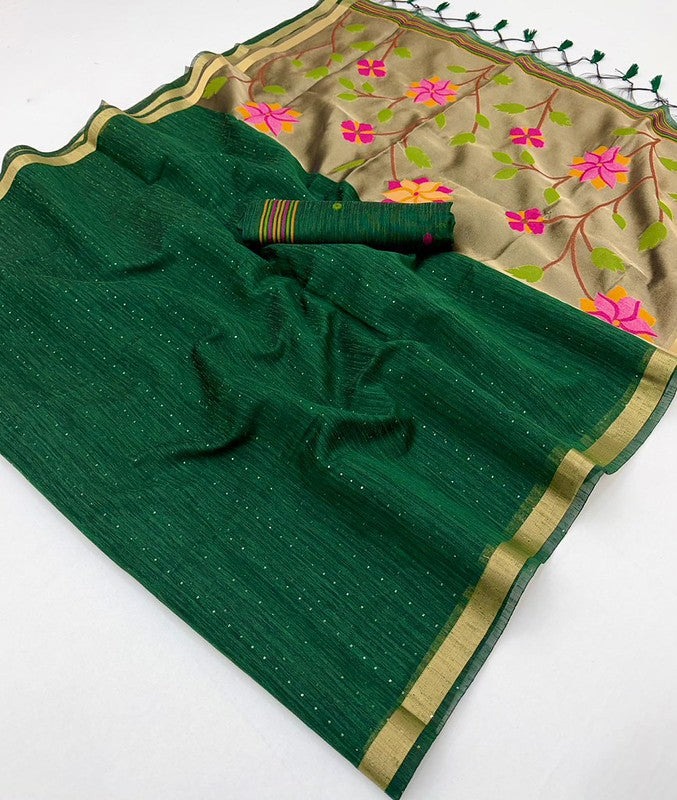 STORI Dark Green Munga Silk Saree