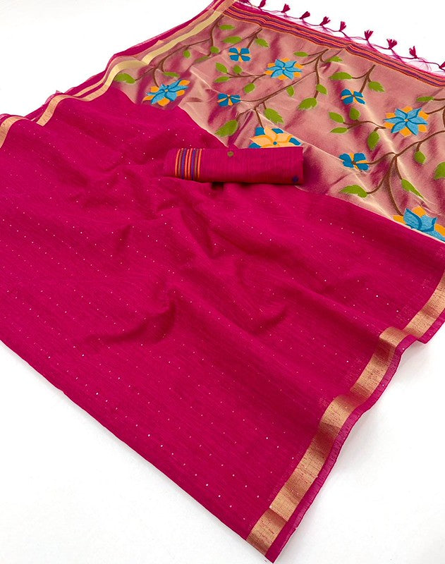 Dark Pink Munga Silk Saree