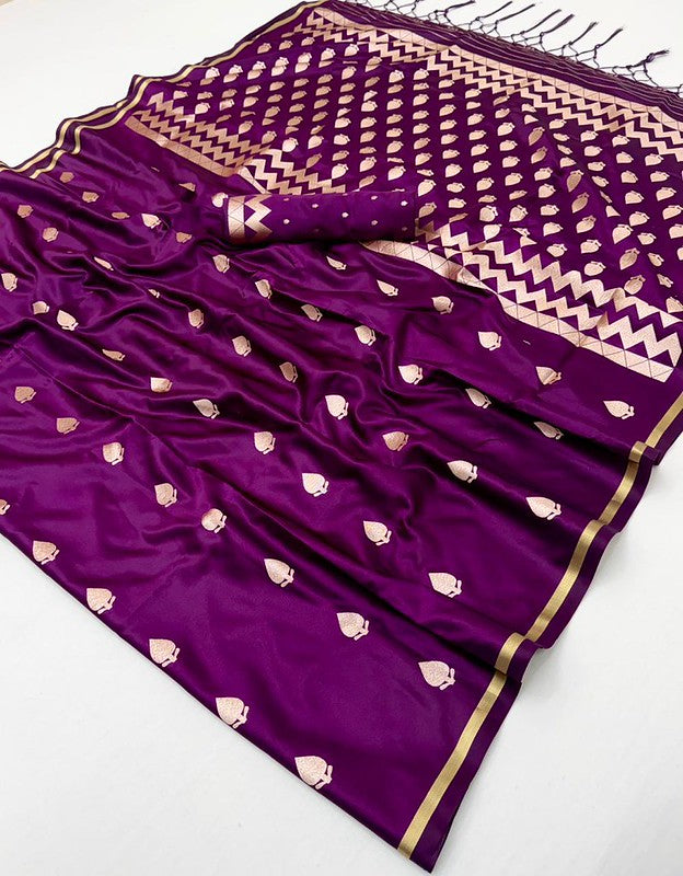 Deep Plump Handloom Woven Satin Silk Saree