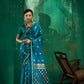 Teal Blue Handloom Woven Satin Silk Saree