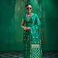 STORI Teal Green Handloom Woven Satin Silk Saree