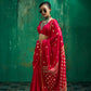 STORI Red Handloom Woven Satin Saree