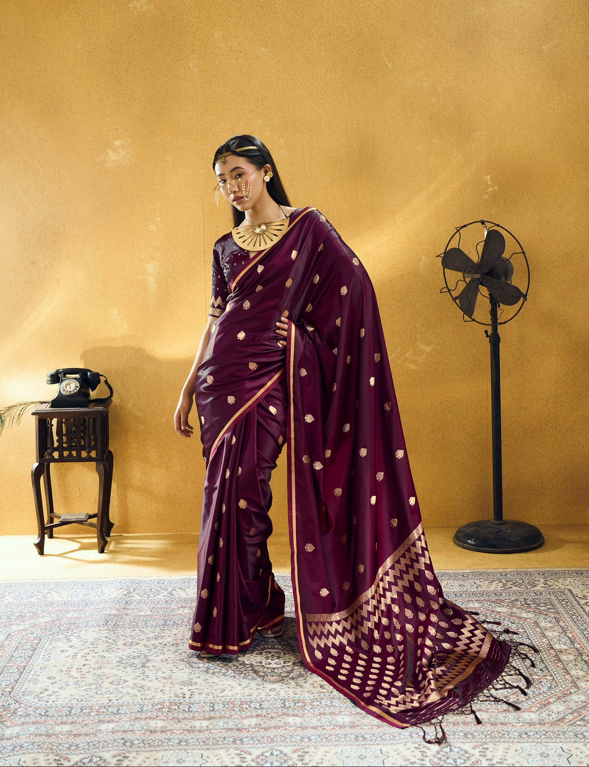 Deep Wine Satin Silk Saree
