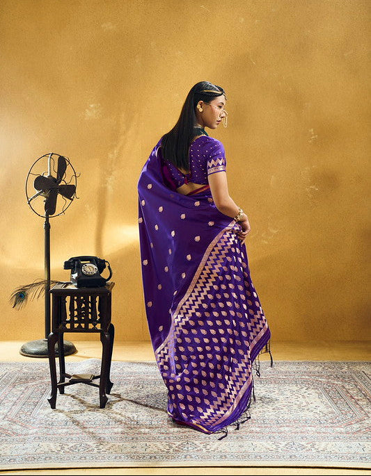 STORI Royal Purple Satin Silk Saree