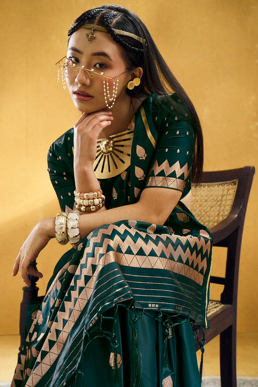 STORI Dark Green Satin Silk Saree