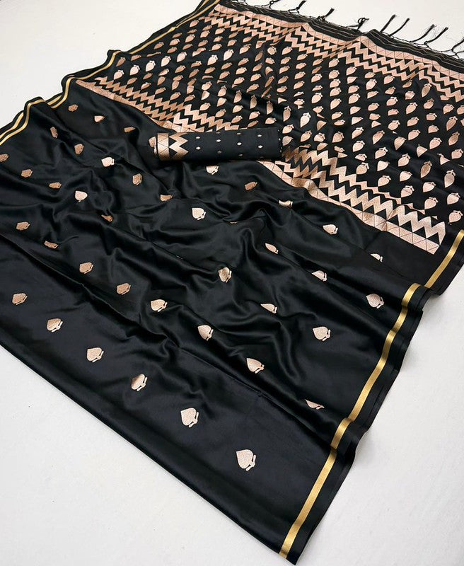 STORI Black Satin Silk Saree