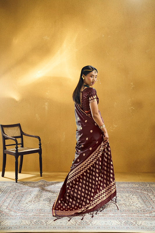 STORI Maroon Satin Silk Saree