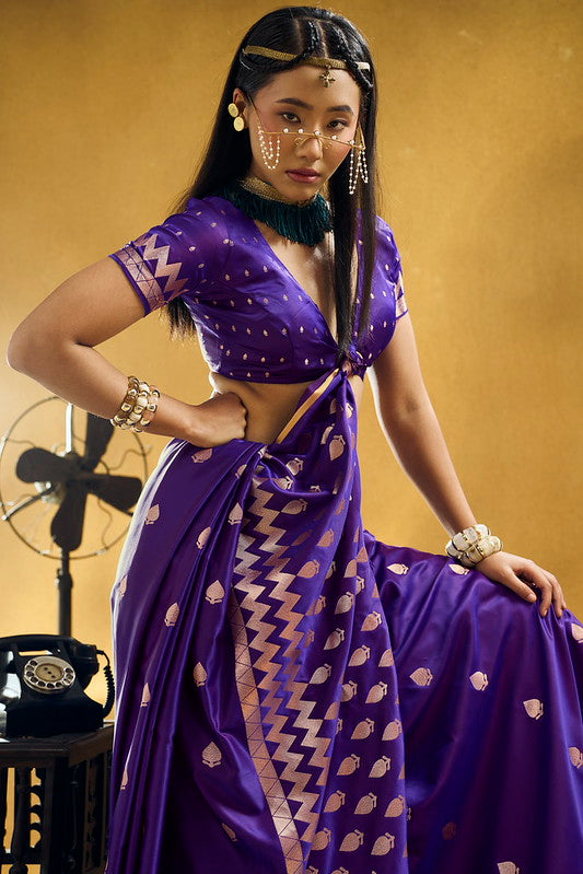 STORI Royal Purple Satin Silk Saree