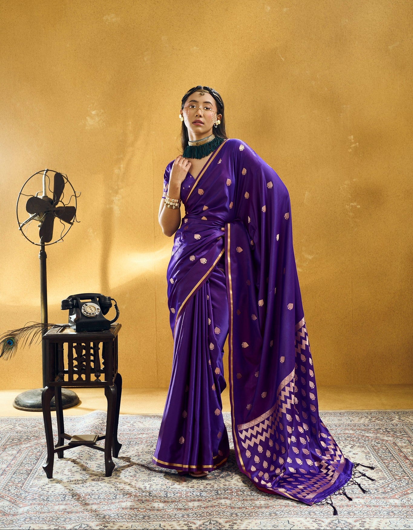 STORI Royal Purple Satin Silk Saree