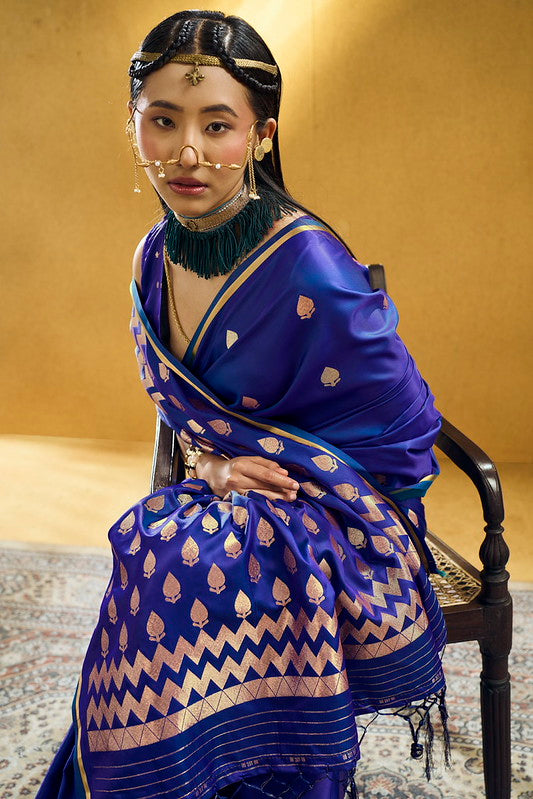 Royal Blue Satin Silk Saree