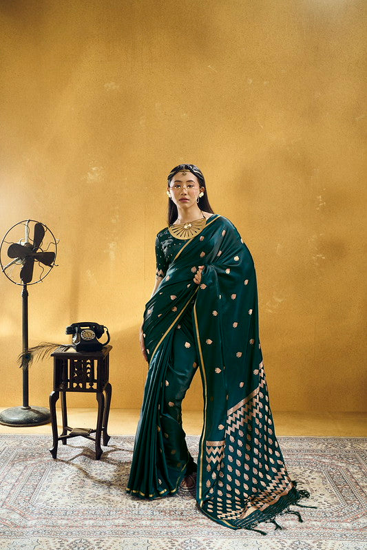 STORI Dark Green Satin Silk Saree