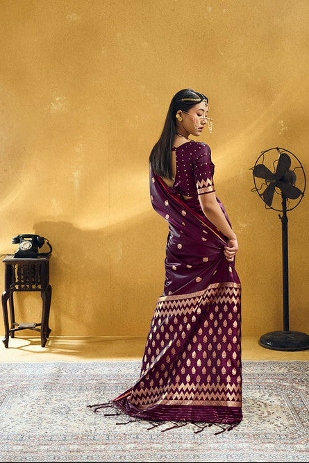 Deep Wine Satin Silk Saree