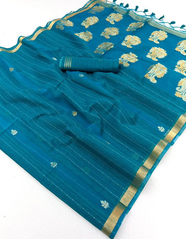 STORI Teal Blue Munga Silk Saree