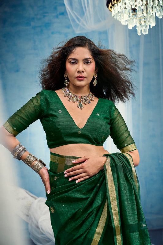 STORI Dark Green  Munga Silk Saree