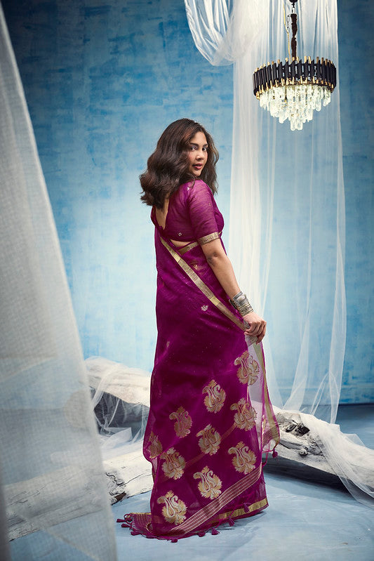 STORI Magenta  Munga Silk Saree