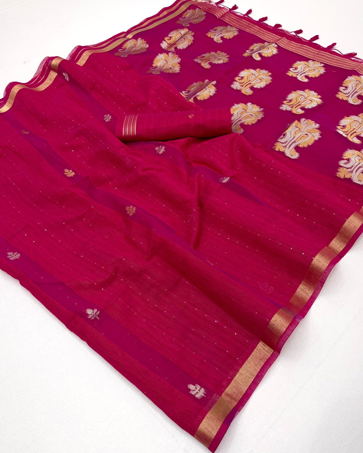 STORI Fuchsia Pink  Munga Silk Saree
