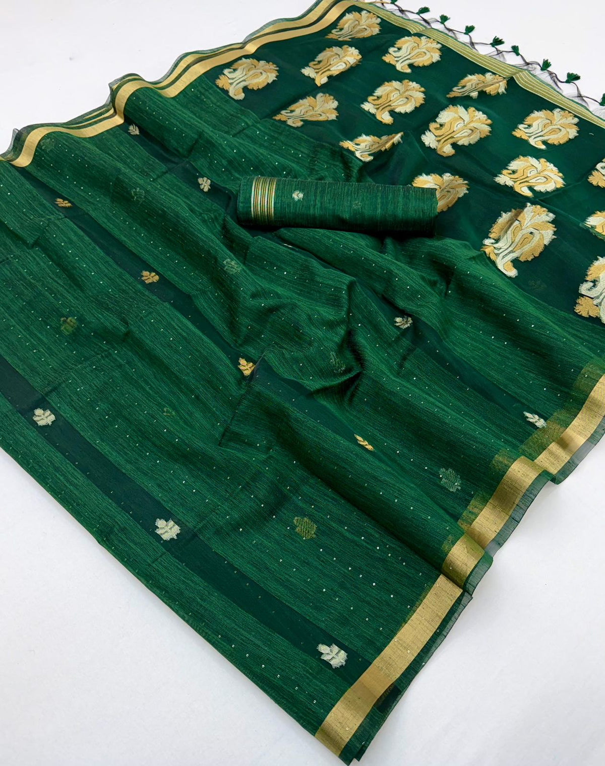 STORI Dark Green  Munga Silk Saree