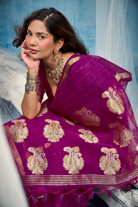 STORI Magenta  Munga Silk Saree