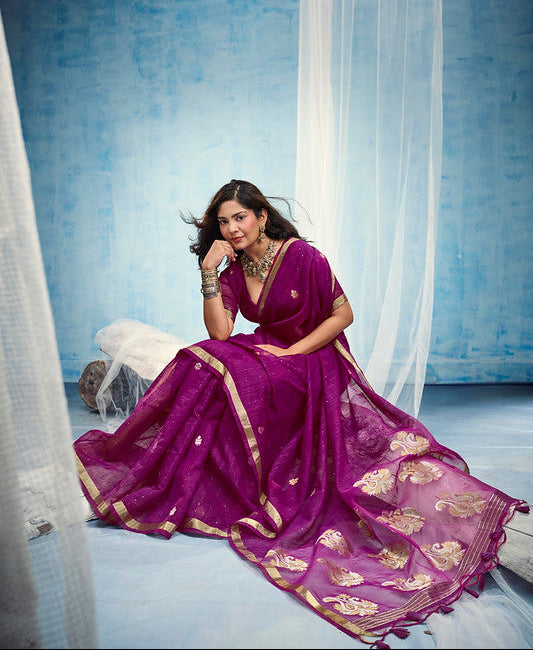 STORI Magenta  Munga Silk Saree