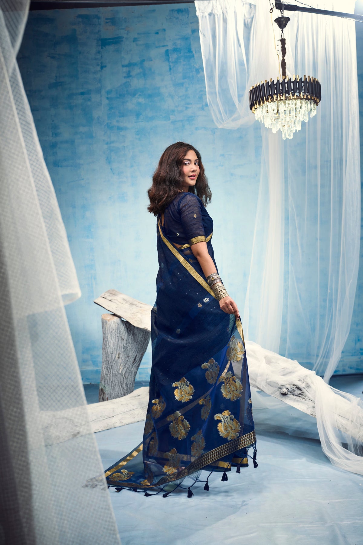 STORI Navy Blue  Munga Silk Saree