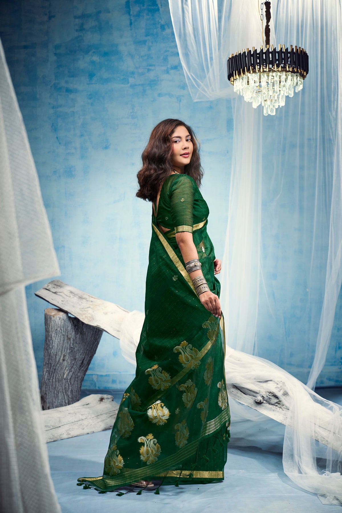 STORI Dark Green  Munga Silk Saree