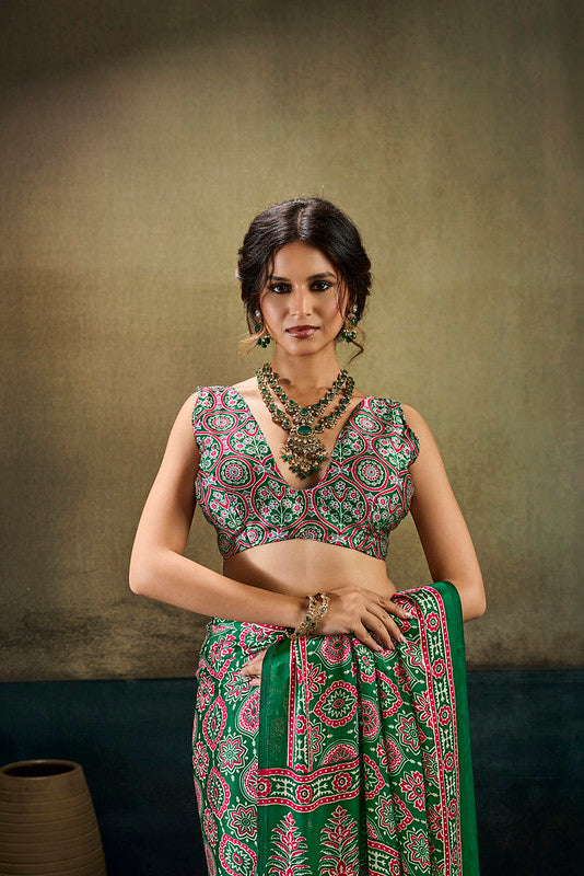STORI green Ajrakh  Modal Satin Saree