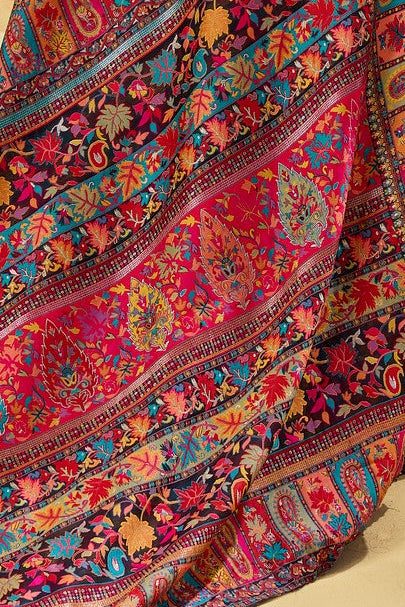 Black Kashmiri Handloom Woven Munga Cotton Saree